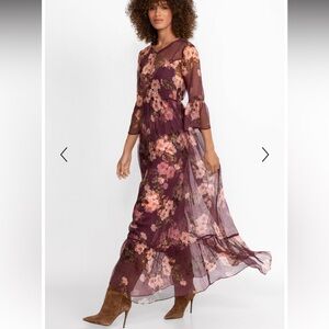 Johnny Was 100% silk maxi dress in burgundy floral, petite medium, new with tags